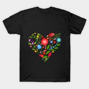 Floral heart on black T-Shirt